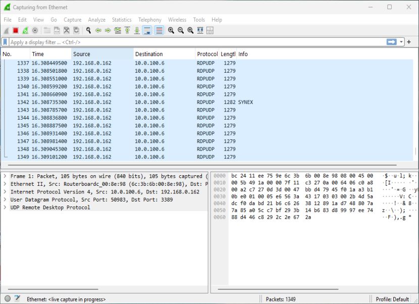 Wireshark capture